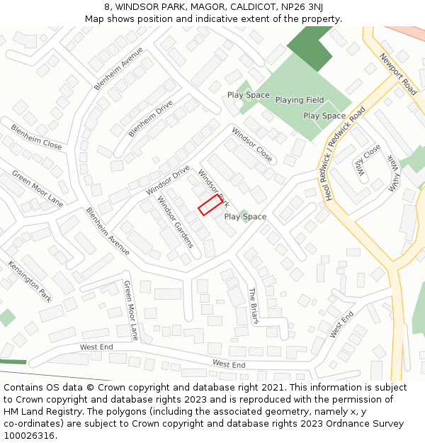 8, WINDSOR PARK, MAGOR, CALDICOT, NP26 3NJ: Location map and indicative extent of plot