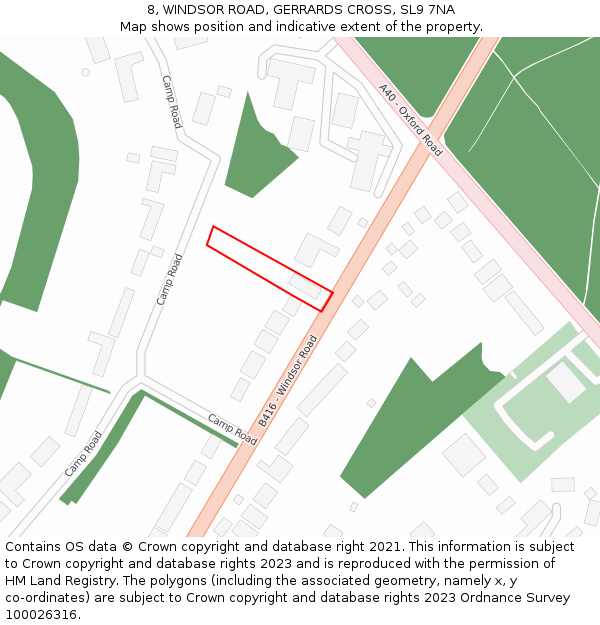 8, WINDSOR ROAD, GERRARDS CROSS, SL9 7NA: Location map and indicative extent of plot