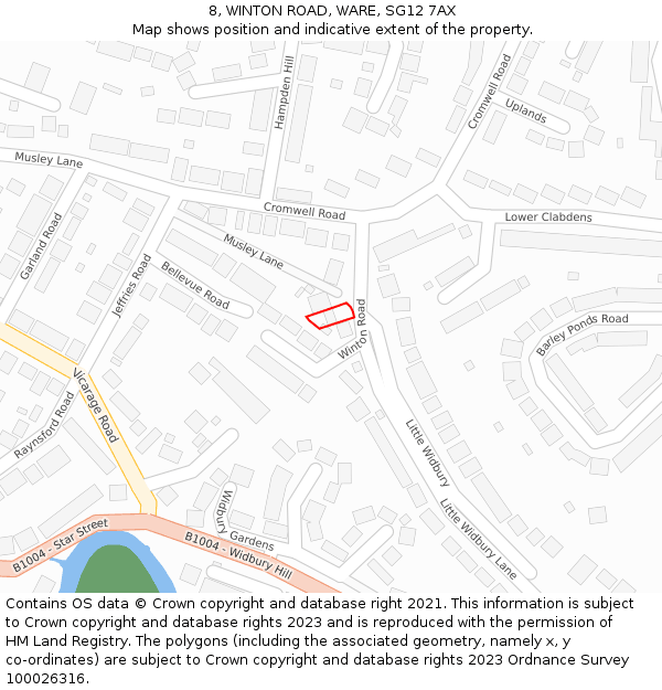 8, WINTON ROAD, WARE, SG12 7AX: Location map and indicative extent of plot