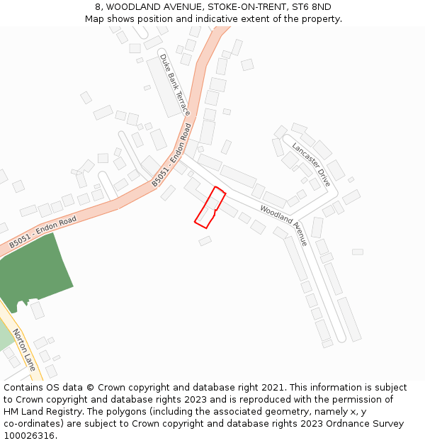 8, WOODLAND AVENUE, STOKE-ON-TRENT, ST6 8ND: Location map and indicative extent of plot