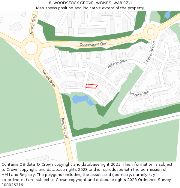 8, WOODSTOCK GROVE, WIDNES, WA8 9ZU: Location map and indicative extent of plot