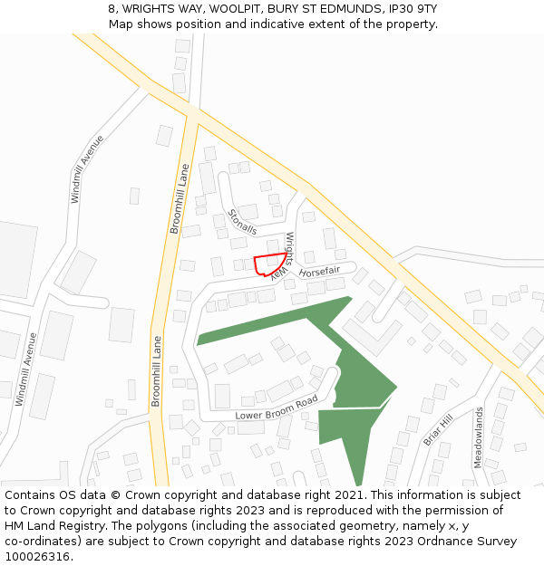 8, WRIGHTS WAY, WOOLPIT, BURY ST EDMUNDS, IP30 9TY: Location map and indicative extent of plot