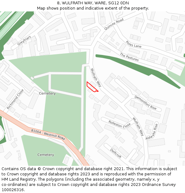 8, WULFRATH WAY, WARE, SG12 0DN: Location map and indicative extent of plot