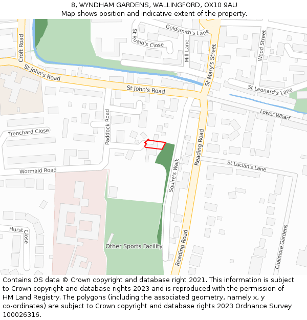 8, WYNDHAM GARDENS, WALLINGFORD, OX10 9AU: Location map and indicative extent of plot