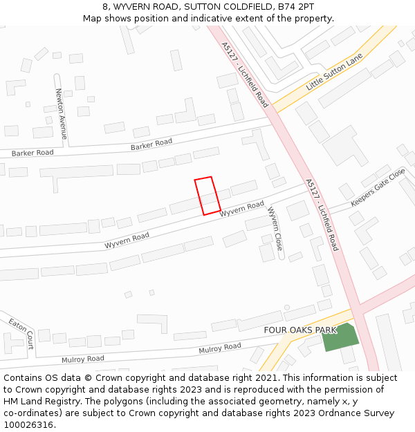 8, WYVERN ROAD, SUTTON COLDFIELD, B74 2PT: Location map and indicative extent of plot