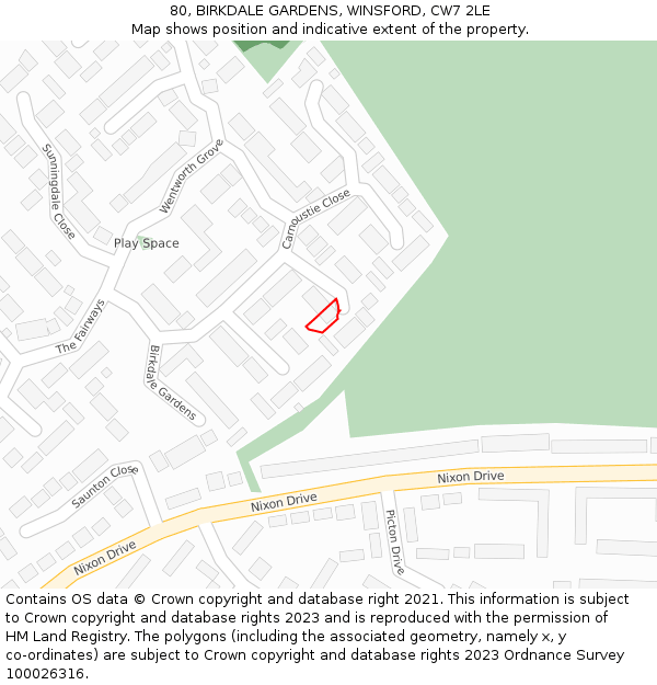 80, BIRKDALE GARDENS, WINSFORD, CW7 2LE: Location map and indicative extent of plot