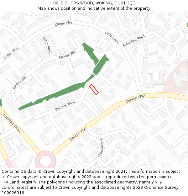 80, BISHOPS WOOD, WOKING, GU21 3QD: Location map and indicative extent of plot