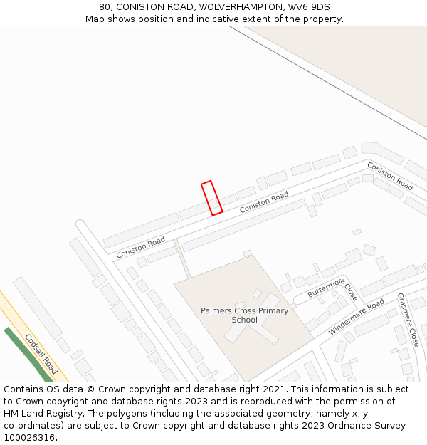 80, CONISTON ROAD, WOLVERHAMPTON, WV6 9DS: Location map and indicative extent of plot