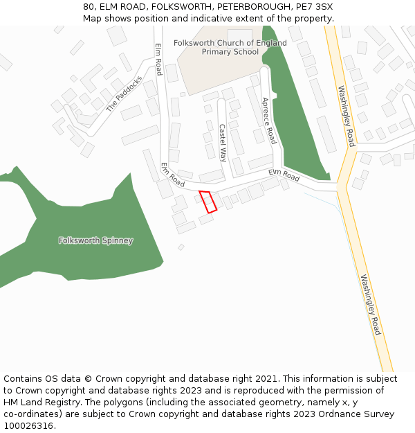 80, ELM ROAD, FOLKSWORTH, PETERBOROUGH, PE7 3SX: Location map and indicative extent of plot