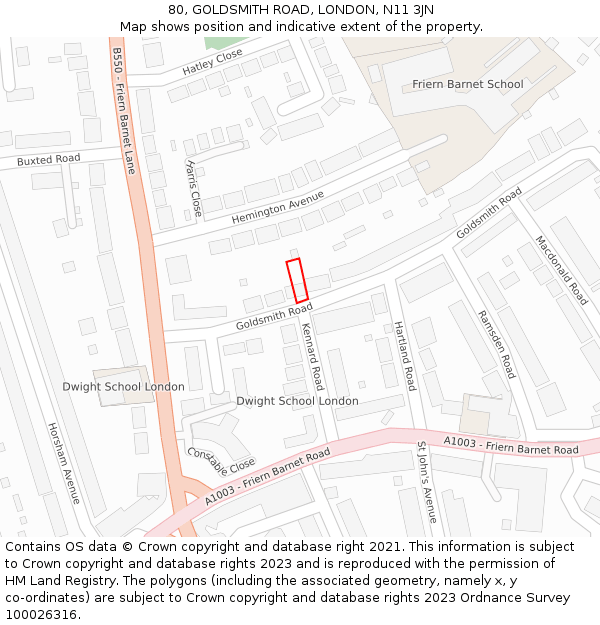 80, GOLDSMITH ROAD, LONDON, N11 3JN: Location map and indicative extent of plot