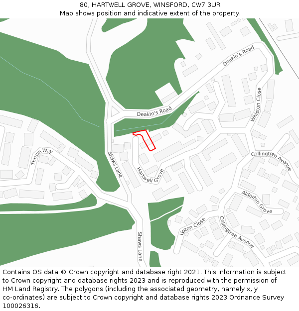 80, HARTWELL GROVE, WINSFORD, CW7 3UR: Location map and indicative extent of plot