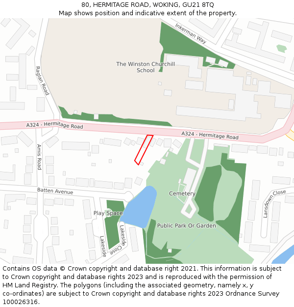 80, HERMITAGE ROAD, WOKING, GU21 8TQ: Location map and indicative extent of plot