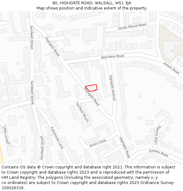 80, HIGHGATE ROAD, WALSALL, WS1 3JA: Location map and indicative extent of plot