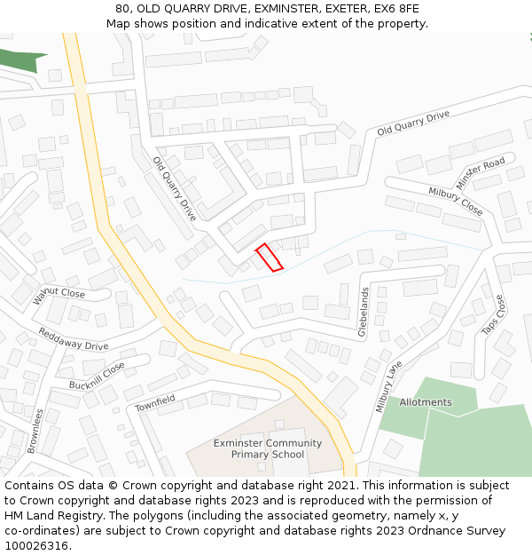 80, OLD QUARRY DRIVE, EXMINSTER, EXETER, EX6 8FE: Location map and indicative extent of plot