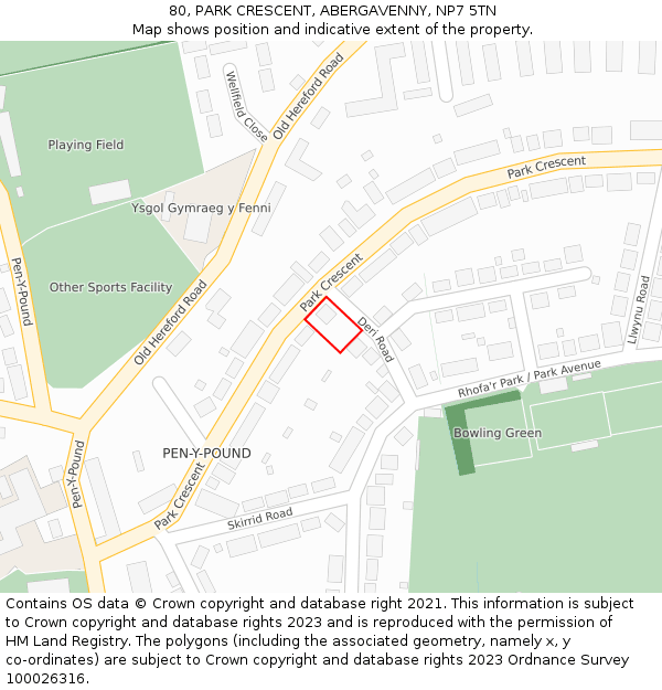 80, PARK CRESCENT, ABERGAVENNY, NP7 5TN: Location map and indicative extent of plot