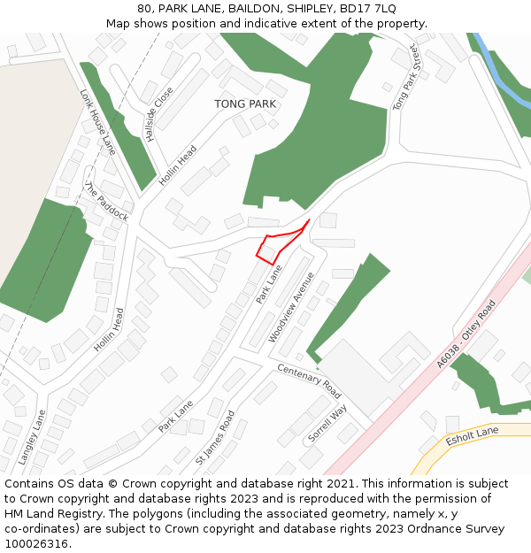 80, PARK LANE, BAILDON, SHIPLEY, BD17 7LQ: Location map and indicative extent of plot