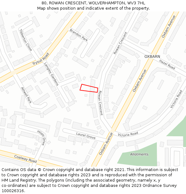 80, ROWAN CRESCENT, WOLVERHAMPTON, WV3 7HL: Location map and indicative extent of plot