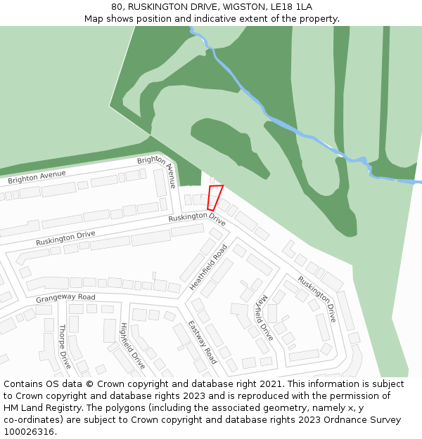 80, RUSKINGTON DRIVE, WIGSTON, LE18 1LA: Location map and indicative extent of plot