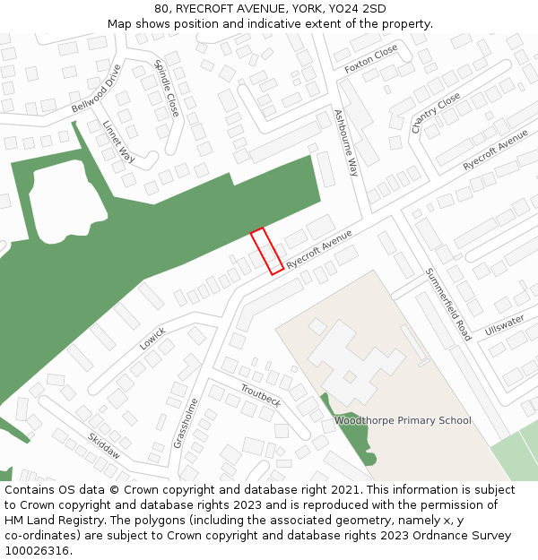 80, RYECROFT AVENUE, YORK, YO24 2SD: Location map and indicative extent of plot