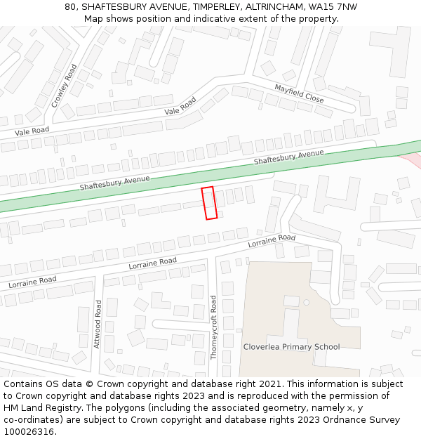 80, SHAFTESBURY AVENUE, TIMPERLEY, ALTRINCHAM, WA15 7NW: Location map and indicative extent of plot