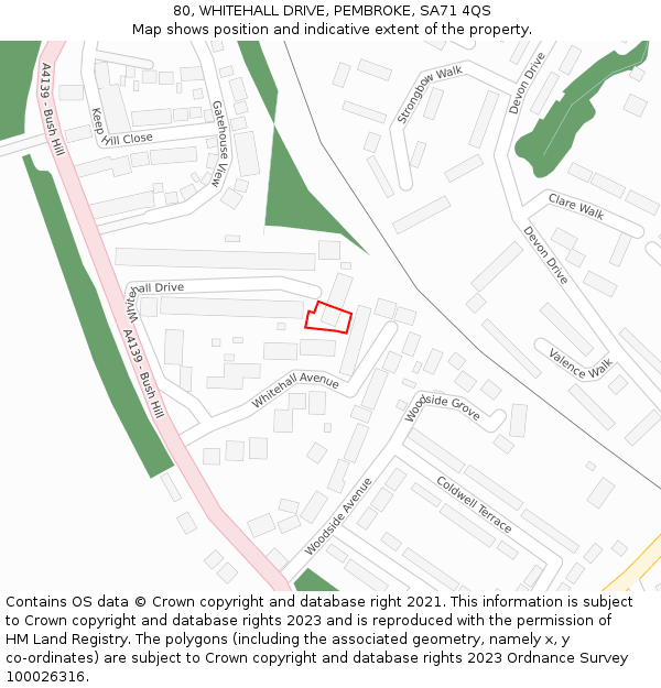 80, WHITEHALL DRIVE, PEMBROKE, SA71 4QS: Location map and indicative extent of plot