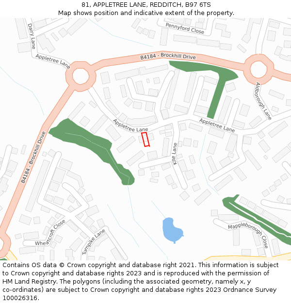 81, APPLETREE LANE, REDDITCH, B97 6TS: Location map and indicative extent of plot