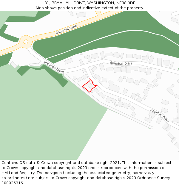 81, BRAMHALL DRIVE, WASHINGTON, NE38 9DE: Location map and indicative extent of plot