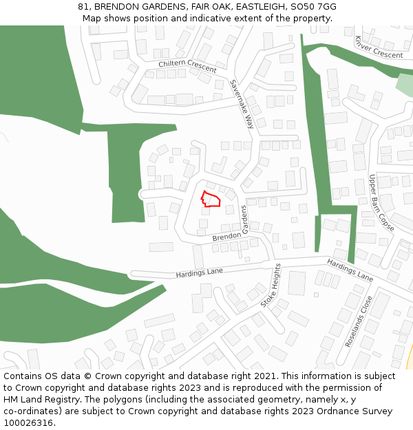 81, BRENDON GARDENS, FAIR OAK, EASTLEIGH, SO50 7GG: Location map and indicative extent of plot