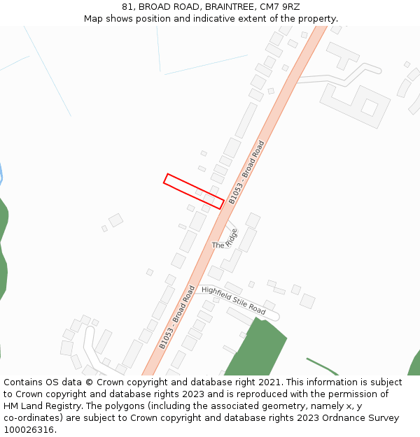 81, BROAD ROAD, BRAINTREE, CM7 9RZ: Location map and indicative extent of plot