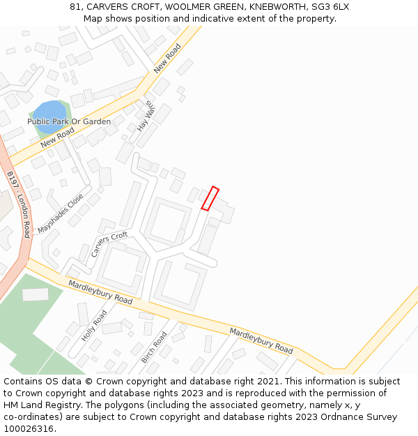 81, CARVERS CROFT, WOOLMER GREEN, KNEBWORTH, SG3 6LX: Location map and indicative extent of plot