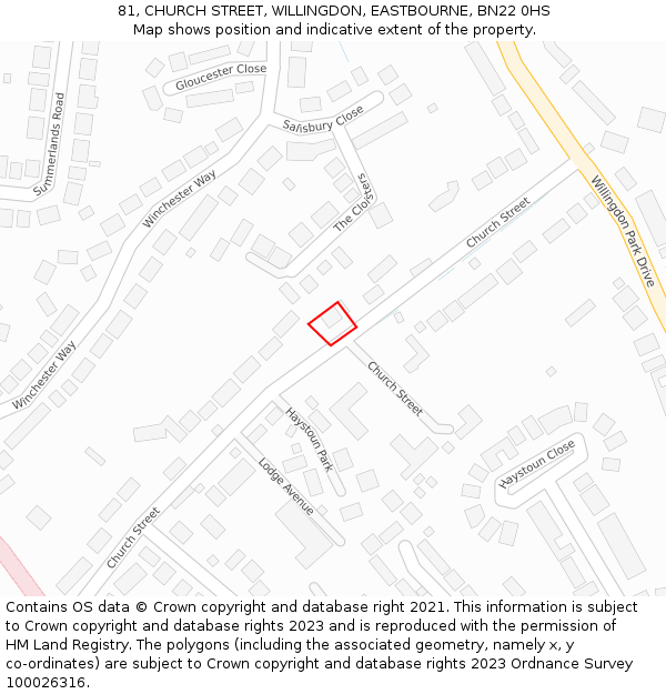 81, CHURCH STREET, WILLINGDON, EASTBOURNE, BN22 0HS: Location map and indicative extent of plot