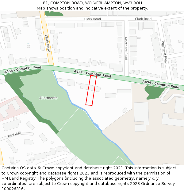 81, COMPTON ROAD, WOLVERHAMPTON, WV3 9QH: Location map and indicative extent of plot