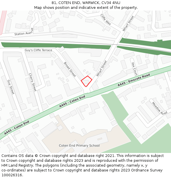 81, COTEN END, WARWICK, CV34 4NU: Location map and indicative extent of plot