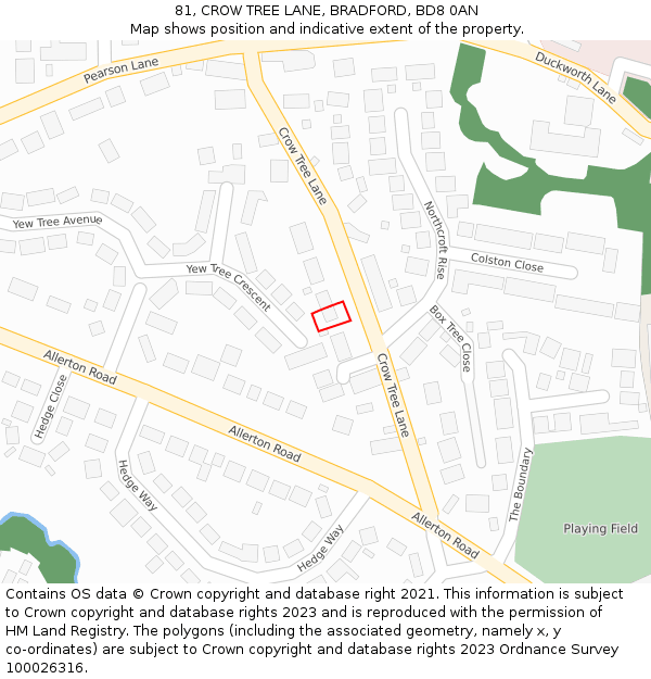 81, CROW TREE LANE, BRADFORD, BD8 0AN: Location map and indicative extent of plot