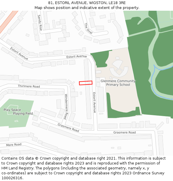 81, ESTORIL AVENUE, WIGSTON, LE18 3RE: Location map and indicative extent of plot