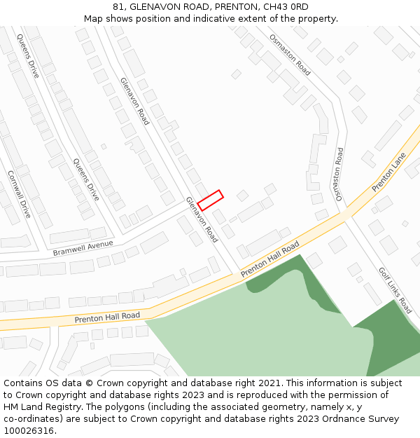 81, GLENAVON ROAD, PRENTON, CH43 0RD: Location map and indicative extent of plot