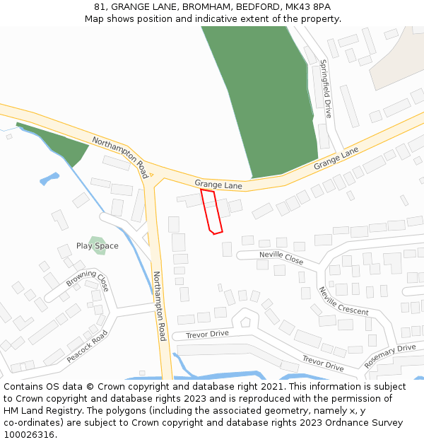 81, GRANGE LANE, BROMHAM, BEDFORD, MK43 8PA: Location map and indicative extent of plot