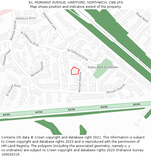 81, MORNANT AVENUE, HARTFORD, NORTHWICH, CW8 2FG: Location map and indicative extent of plot