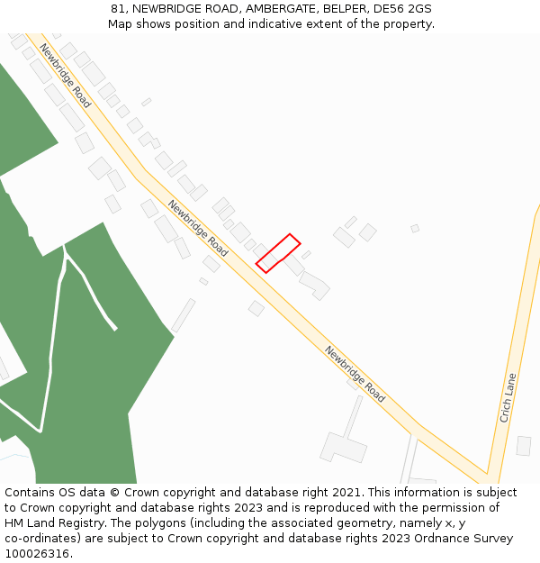 81, NEWBRIDGE ROAD, AMBERGATE, BELPER, DE56 2GS: Location map and indicative extent of plot