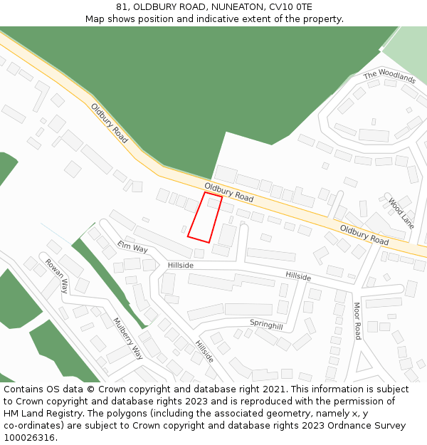 81, OLDBURY ROAD, NUNEATON, CV10 0TE: Location map and indicative extent of plot