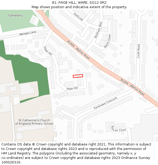 81, PAGE HILL, WARE, SG12 0RZ: Location map and indicative extent of plot