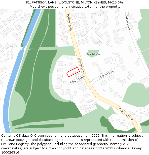 81, PATTISON LANE, WOOLSTONE, MILTON KEYNES, MK15 0AY: Location map and indicative extent of plot