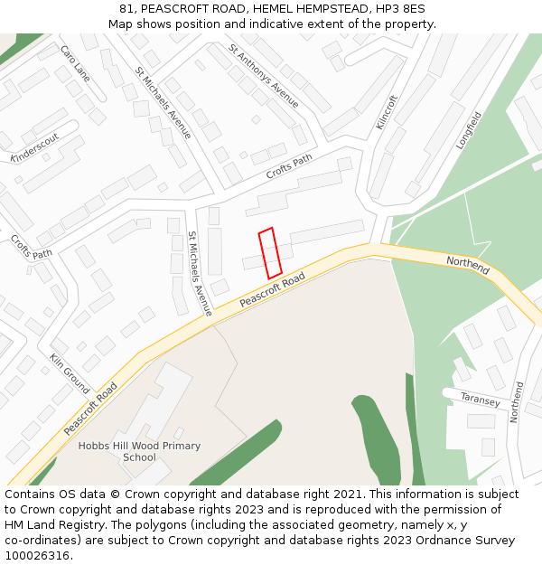 81, PEASCROFT ROAD, HEMEL HEMPSTEAD, HP3 8ES: Location map and indicative extent of plot