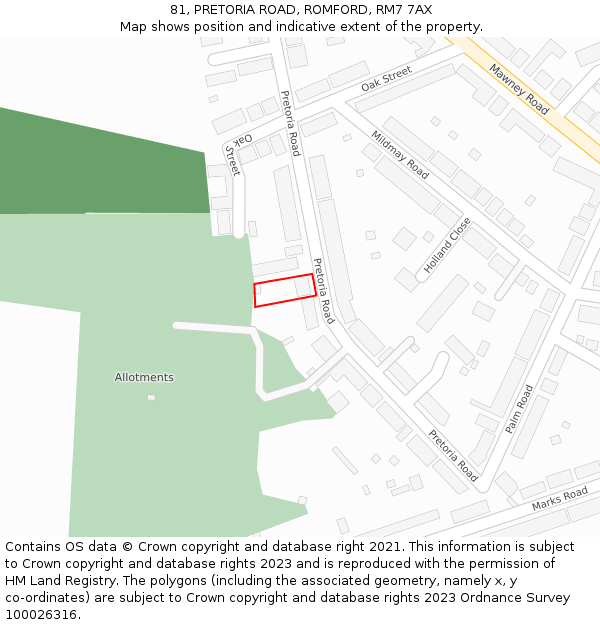 81, PRETORIA ROAD, ROMFORD, RM7 7AX: Location map and indicative extent of plot