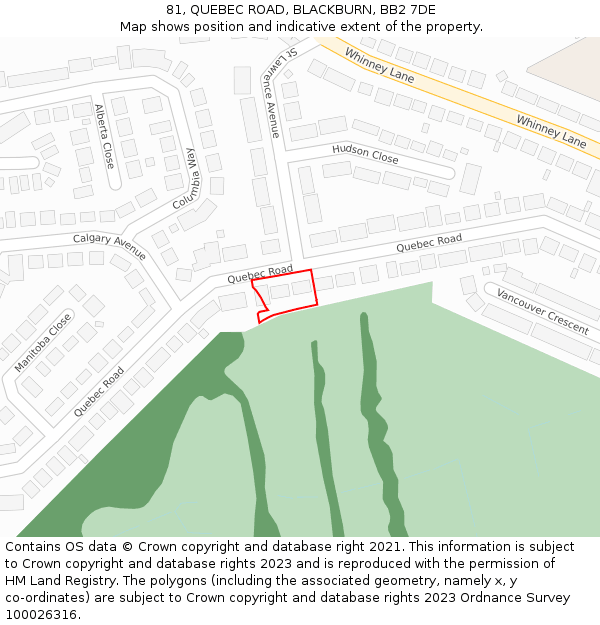 81, QUEBEC ROAD, BLACKBURN, BB2 7DE: Location map and indicative extent of plot