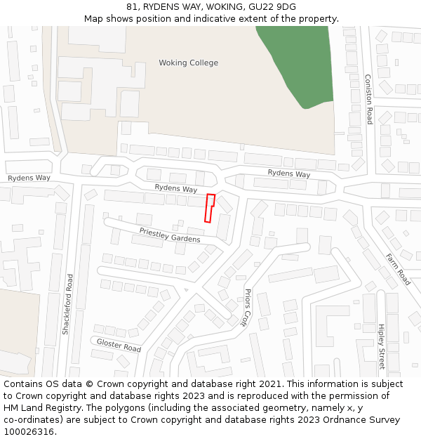 81, RYDENS WAY, WOKING, GU22 9DG: Location map and indicative extent of plot