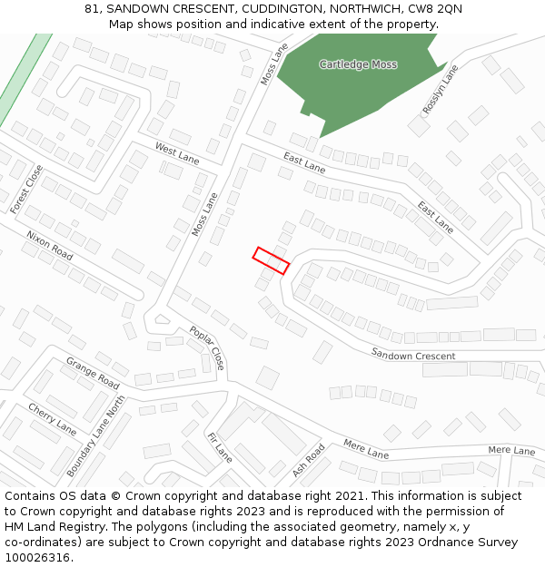 81, SANDOWN CRESCENT, CUDDINGTON, NORTHWICH, CW8 2QN: Location map and indicative extent of plot