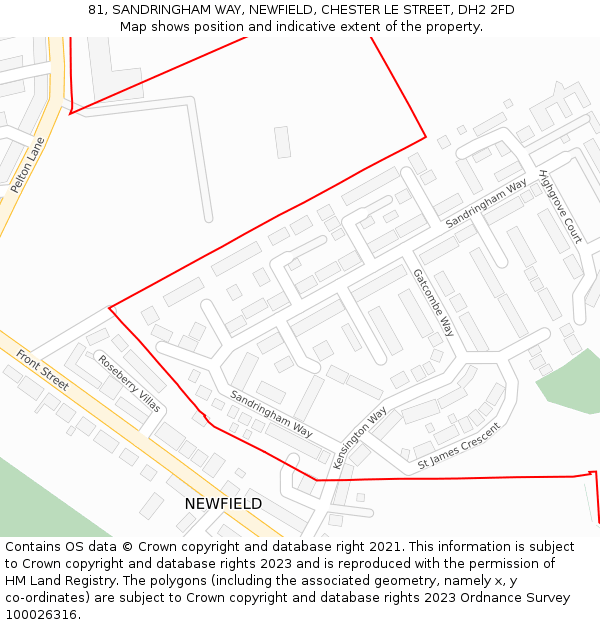 81, SANDRINGHAM WAY, NEWFIELD, CHESTER LE STREET, DH2 2FD: Location map and indicative extent of plot
