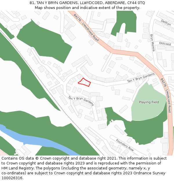 81, TAN Y BRYN GARDENS, LLWYDCOED, ABERDARE, CF44 0TQ: Location map and indicative extent of plot