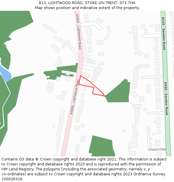813, LIGHTWOOD ROAD, STOKE-ON-TRENT, ST3 7HA: Location map and indicative extent of plot